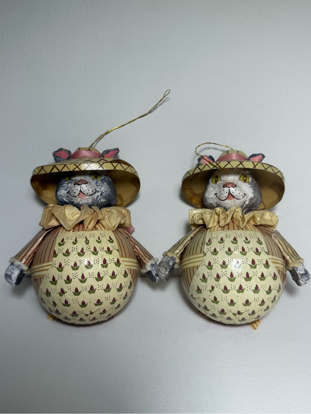 Louis Nichole Kurt Adler Paper Mache Roly Poly Cat (2) Christmas Ornament 1983 - Picture 1 of 13